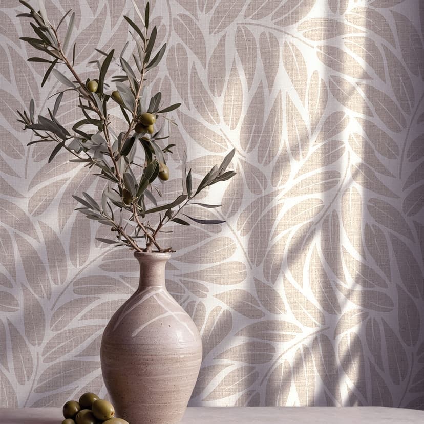 Icke-vävd tapet blad blommig natur matt i beige