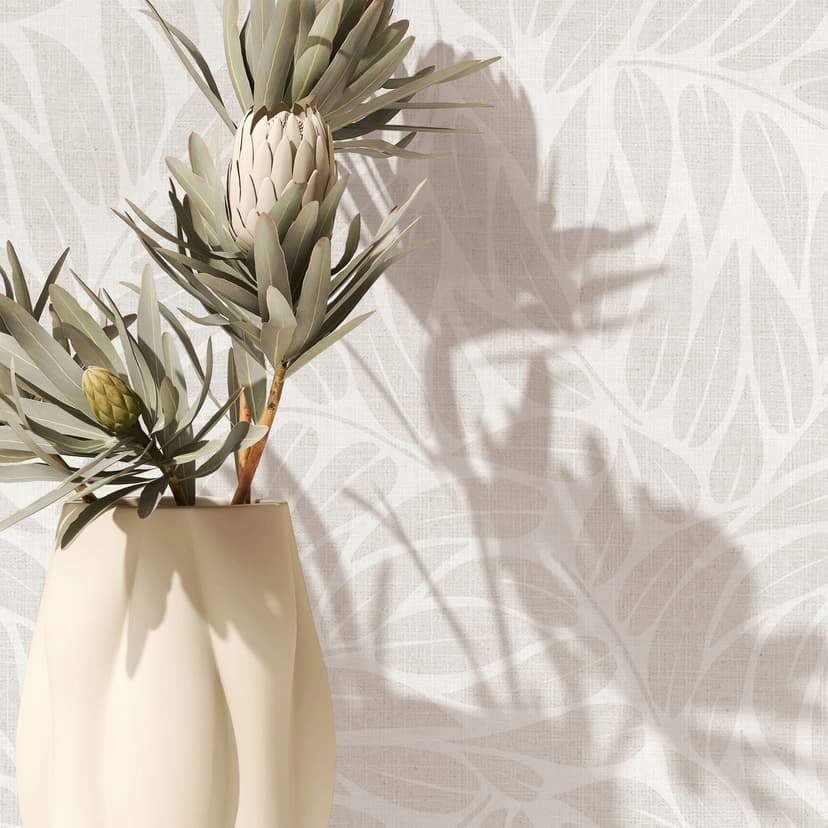 Icke-vävd tapet blad blommor natur matt i vitgrå
