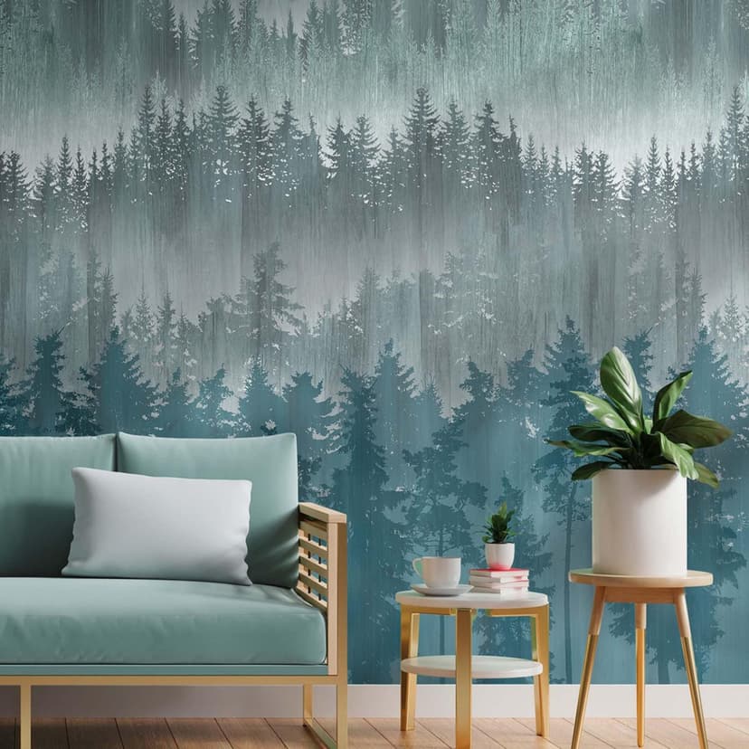 Skog & träd blå non-woven Fototapet för kök, vardagsrum