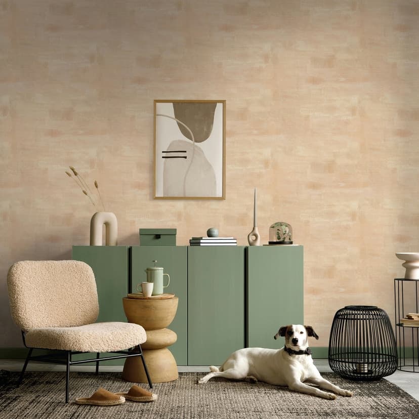 Icke-vävd tapet med gipsutseende, betongutseende slät geometrisk matt i beige