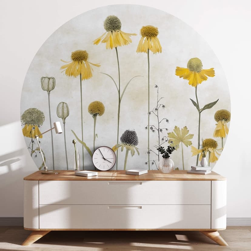 Fototapet med blommor Solros Rund - Disher - non-woven tapet/självhäftande non-woven tapet