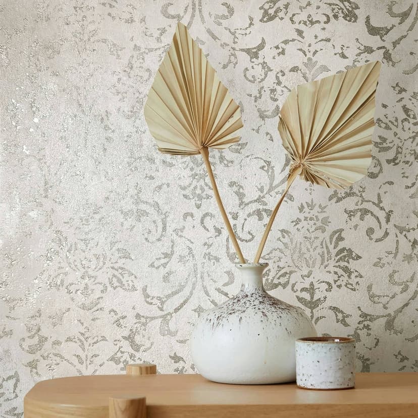 Non-woven tapet med ornamental betonglook beige ornament