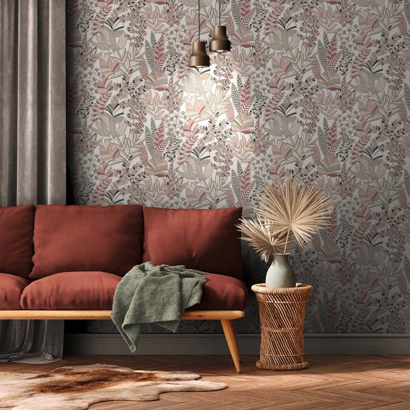 Djungel non-woven tapet växter rosa vit modern tapet löv