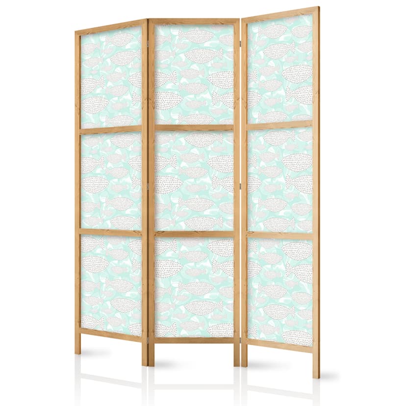 Japanischer Paravent Raumteiler - Minimalist Fish, 3-teilig