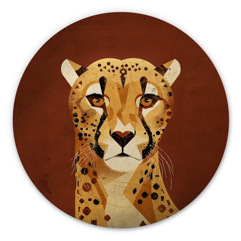Trätavla brun - Cheetah - Rund