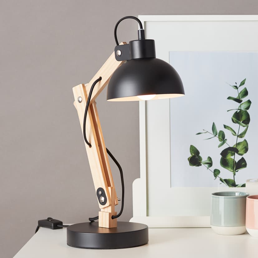 Tischleuchte Lisa 2 Schwarz, 25W, 41,5 x 16 cm, Holz Tischlampe