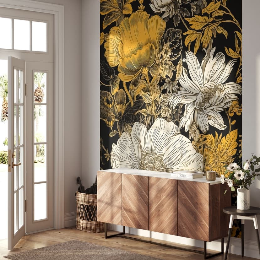 Blomsterprakt i ockra - Blommig Fototapet - Jaszke