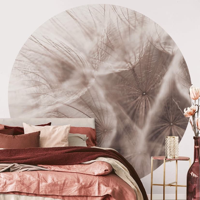 Fototapet med maskros på nära håll - rund - non-woven tapet/självhäftande non-woven tapet
