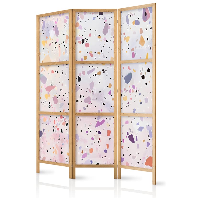 Japanischer Paravent Raumteiler - Confetti-Style Terrazzo: Purple-Pink Pattern, 3-teilig