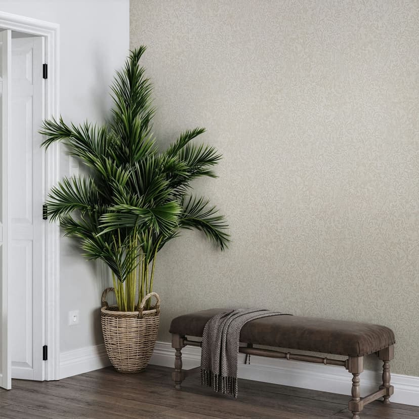 Non-woven tapet i beige bladmotiv blommig natur