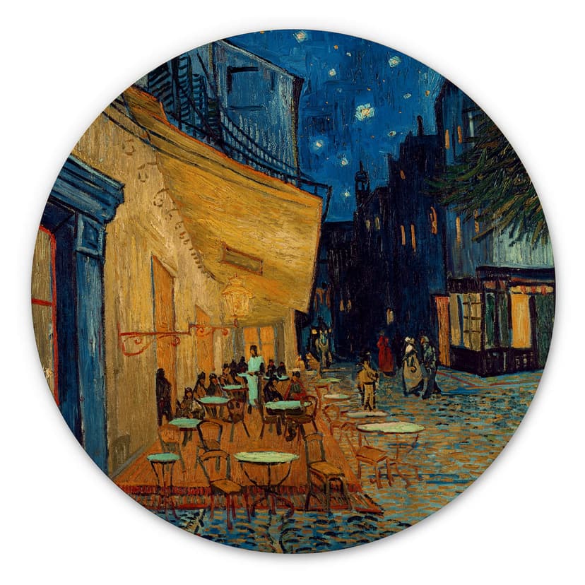 Trätavla van Gogh - Caféterrass på kvällen - Rund