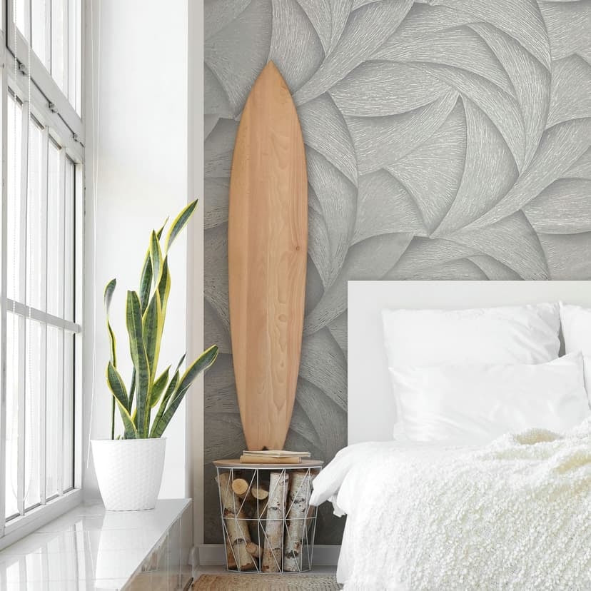 Non-woven tapet i grått 3D-look vågor grafisk modern