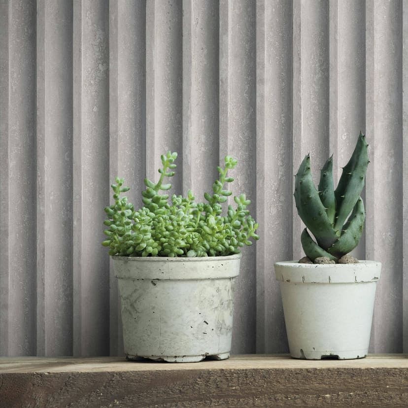 Non-woven tapet i grått 3D-utseende akustikpanel utseende trä ränder klassisk