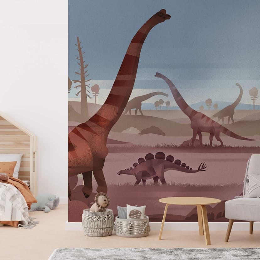 Fototapet för barnrum I dinosauriernas land - brun