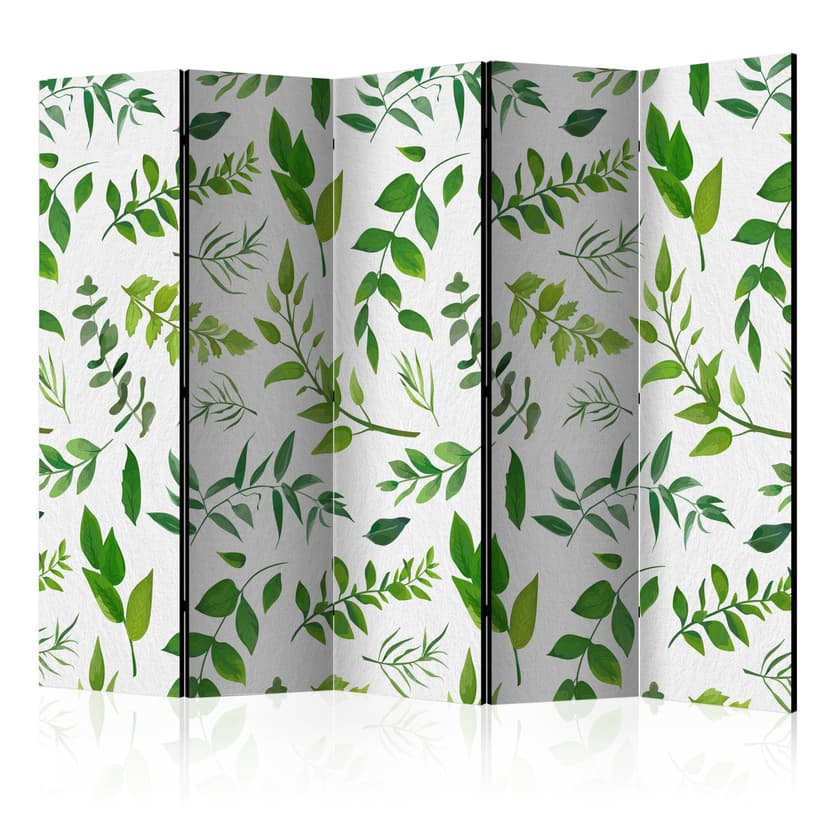 Paravent, Raumteiler freistehend, Trennwand - Green Twigs II, 5-teilig - einseitig bedruckt - 225x1