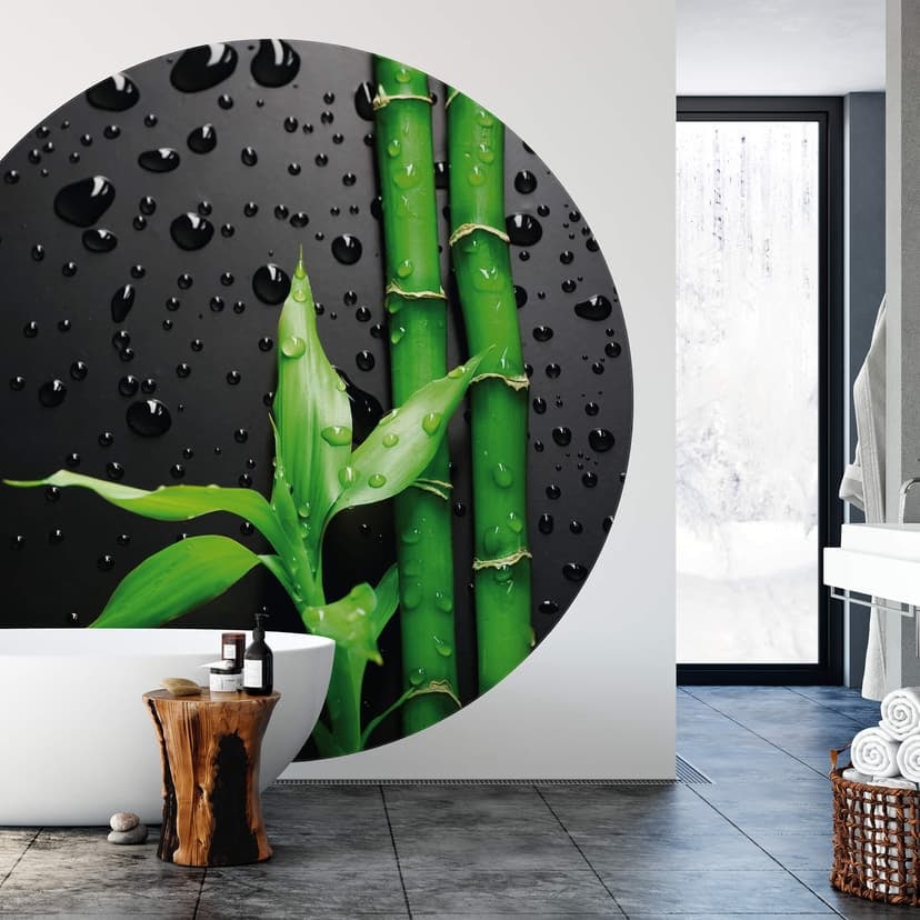 Bambu över svart - Rund Fototapet - non-woven tapet/självhäftande non-woven tapet