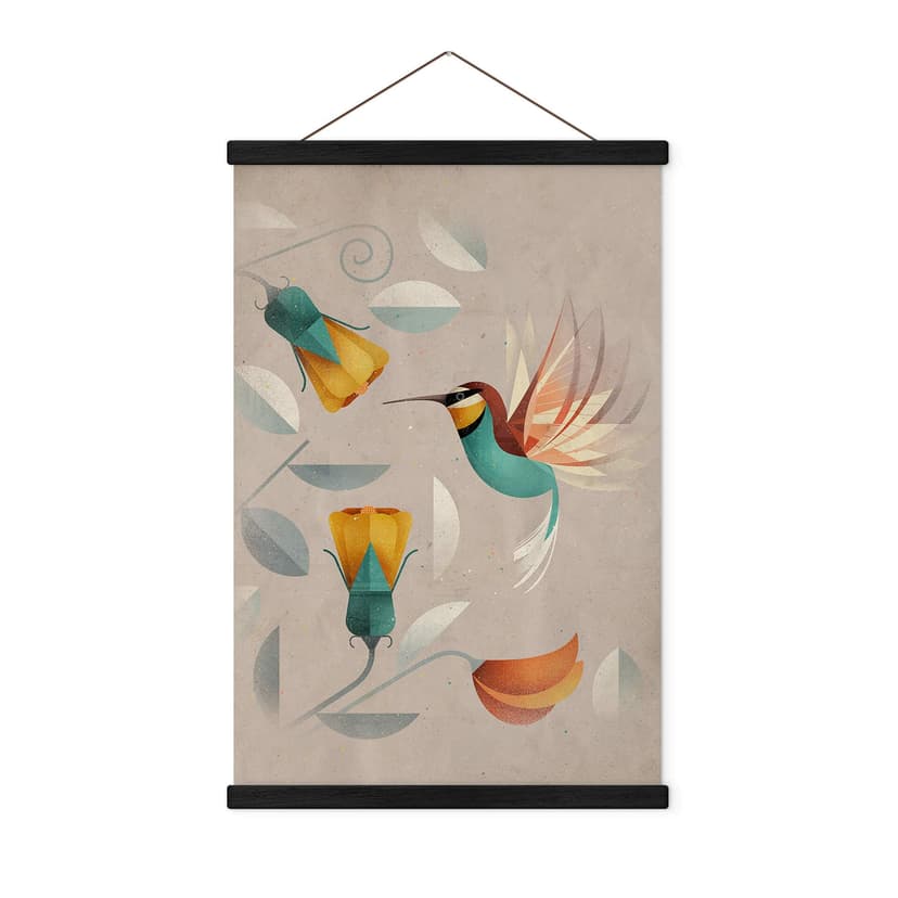 Textil poster med fågelmotiv - Kolibri - Brun