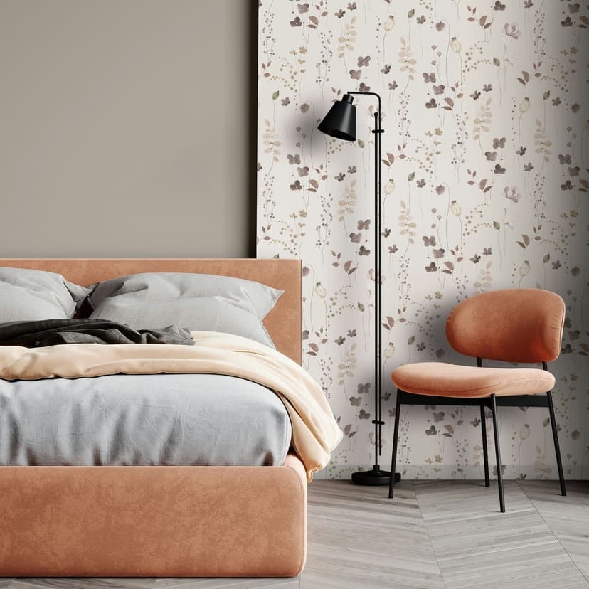 Icke-vävd tapet blad, grenar blommig natur matt i beige