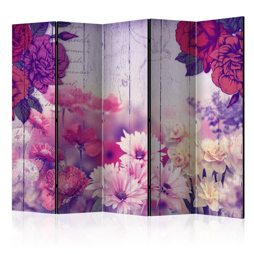 Paravent, Raumteiler freistehend, Trennwand - Flowers Memories II, 5-teilig - einseitig bedruckt -