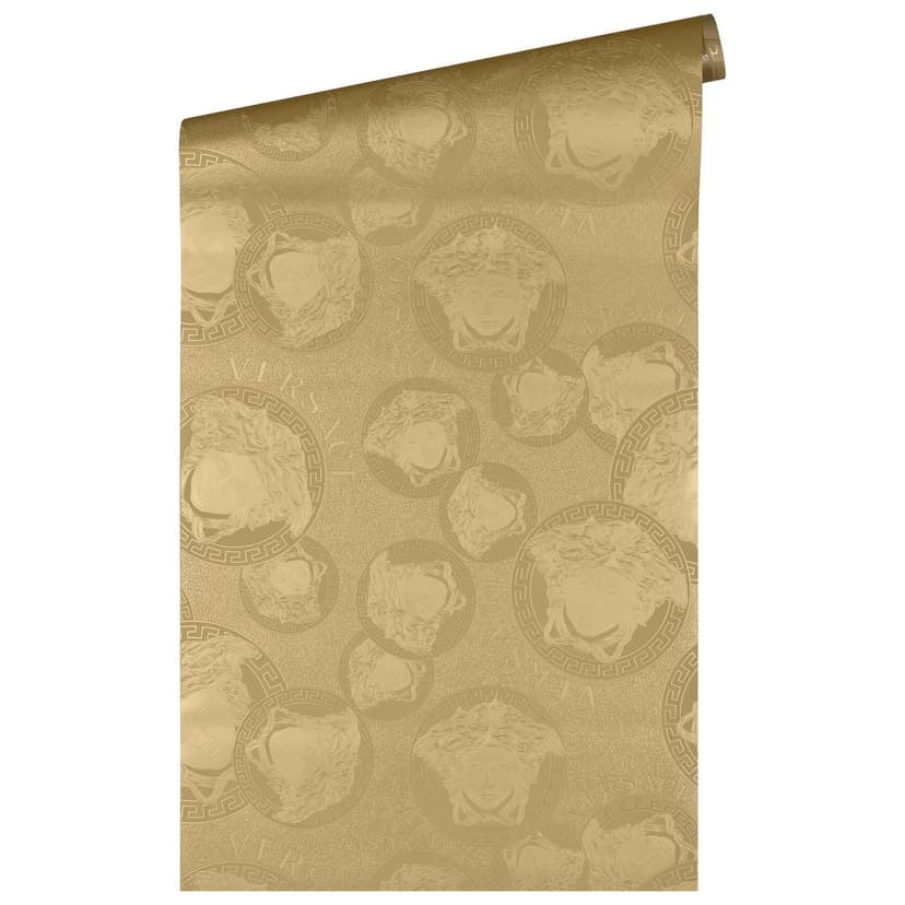 Versace Home Tapete Gold Medusa Taler Luxus Designer Vliestapete Medusakopf goldfarben