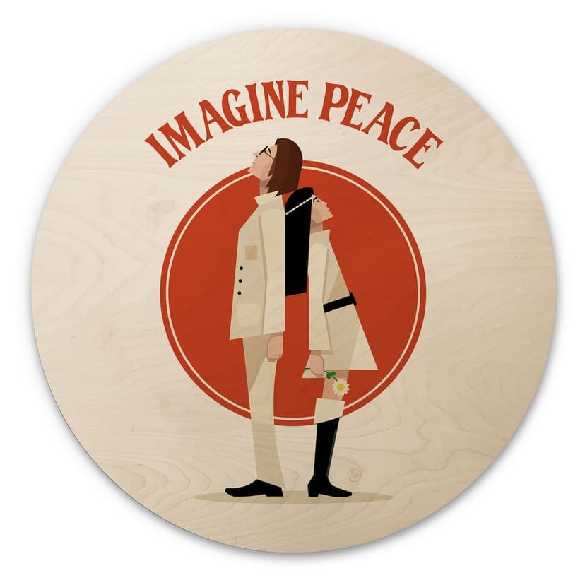 Trätavla Imagine Peace - Två för fred och hopp - Retrodrome - Rund