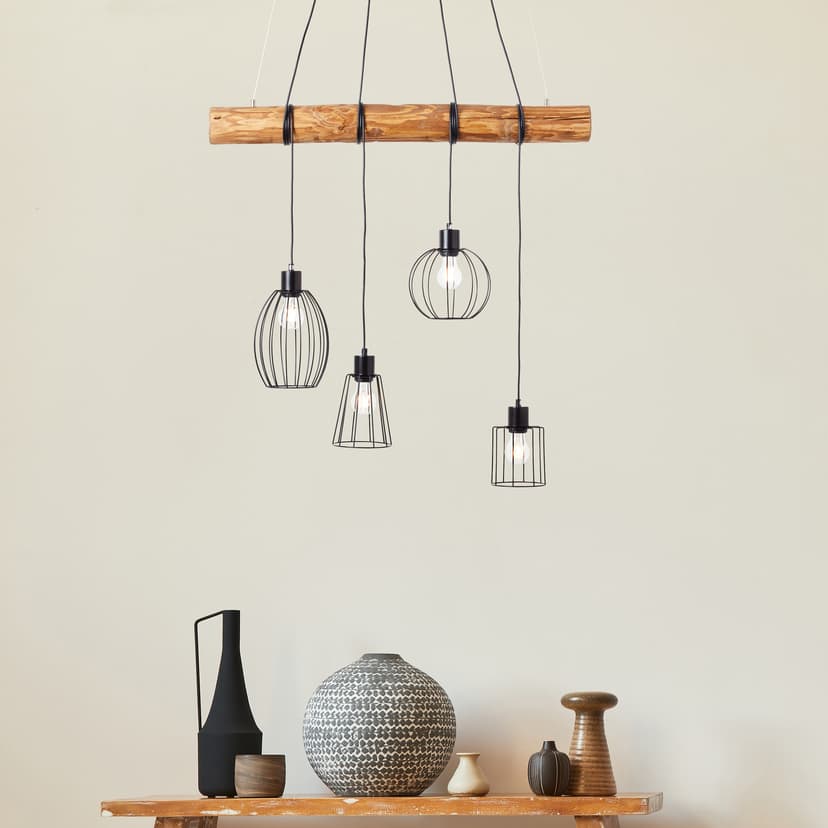 Pendelleuchte Karla Braun, 25W, 203 x 90 cm, Holz Pendellampe