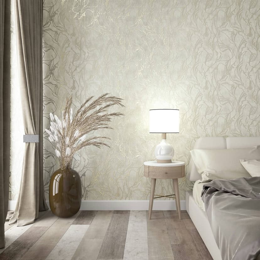 Non-woven tapet med böjda glansiga linjer beige grafik
