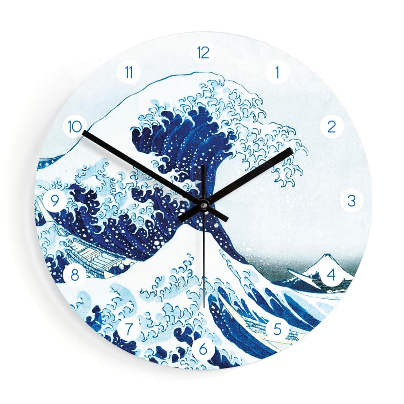 Väggklocka i glas - Hokusai - Den stora vågen Ø30 cm