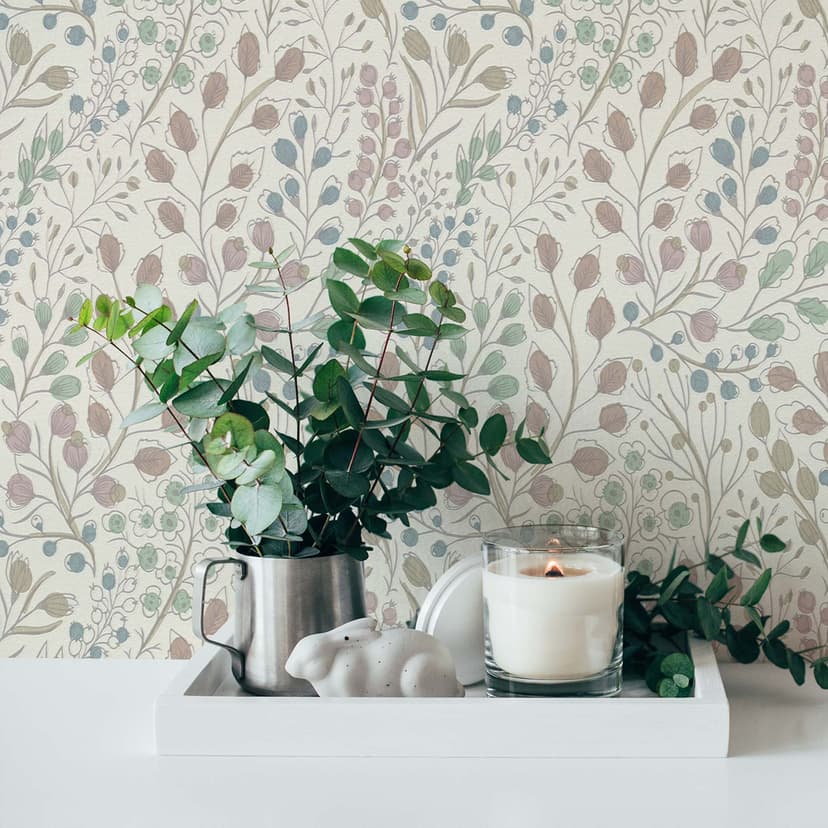 Blommig vit rosa tapet - non-woven tapet A.S. Création