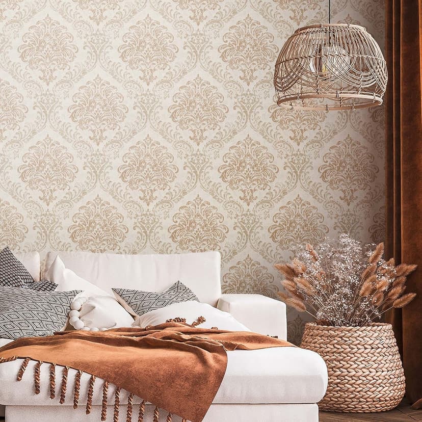 Barock vit, guld tapet med ornament - vintage design non-woven tapet metallic