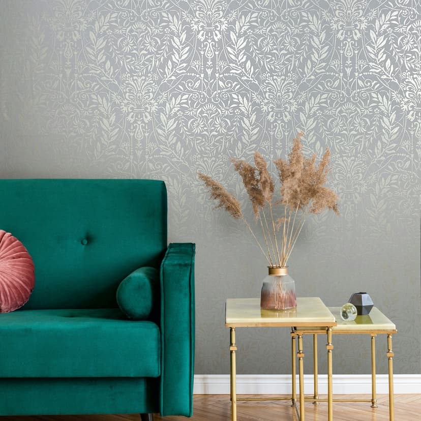 Icke-vävd tapet Ornament Floral Nature i gråblått