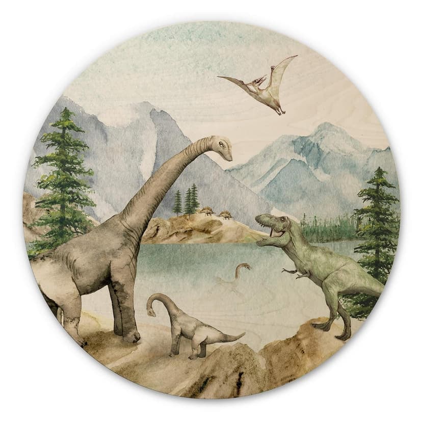 Kikki Belle Trätavla i trä - Dinowelt - Rund