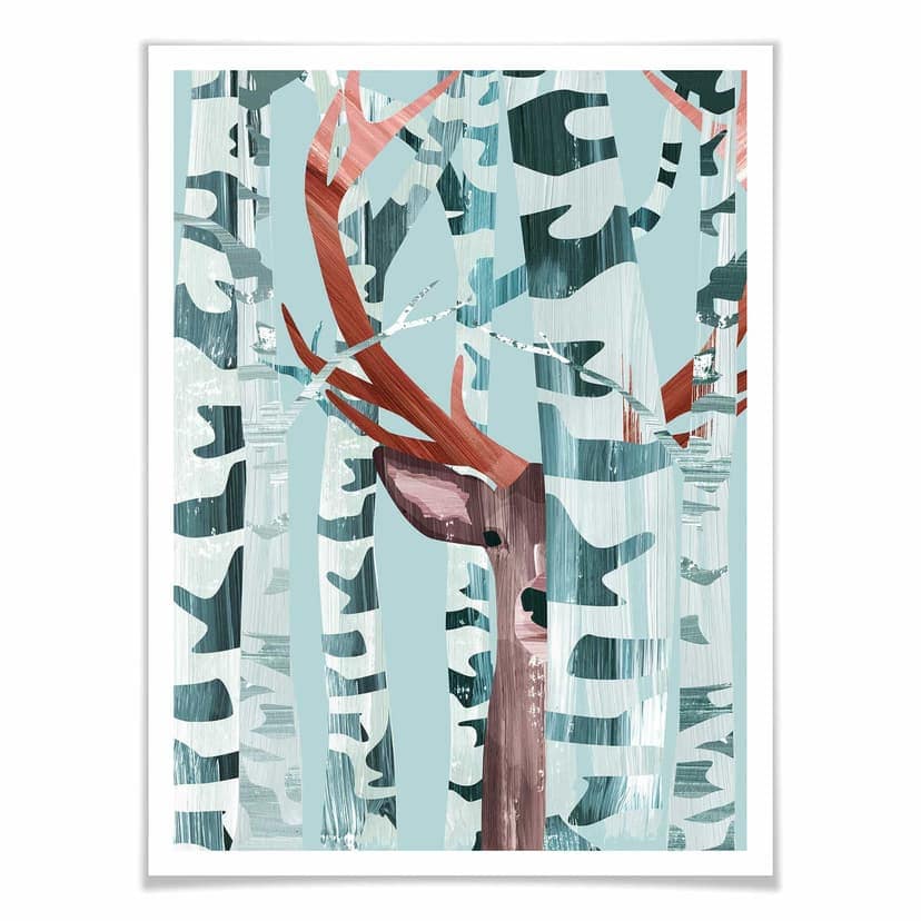 Poster Goed Blauw - Hjort i skogen