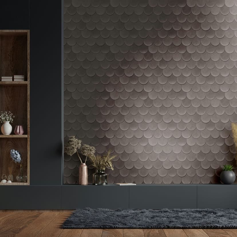 Non-woven tapet i grått 3D-look skalor vintage used look geometrisk