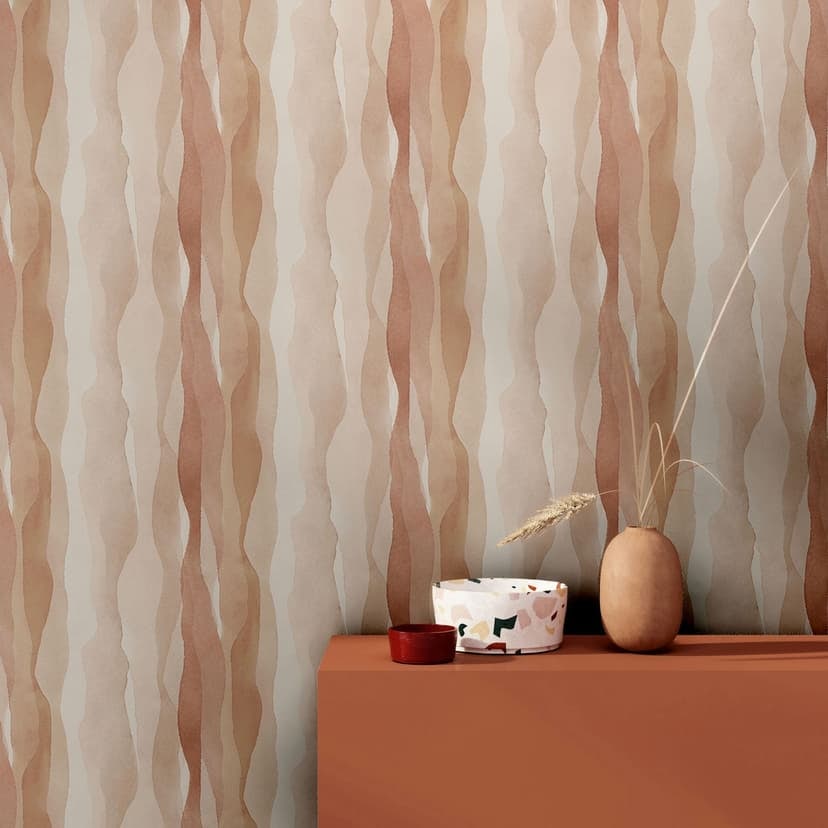 Non-woven tapet i beige abstrakt randig look grafisk modern