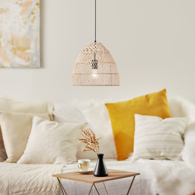 Pendelleuchte Lionel Braun, 25W, 120 x 34,5 cm, Rattan Pendellampe