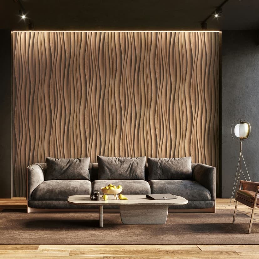 Non-woven tapet i brunt 3D effekt trä look panel textur trä modern