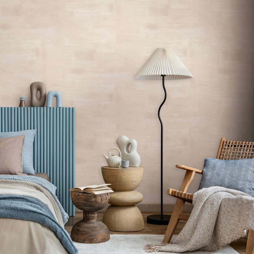 Icke-vävd tapet med gipsutseende, betongutseende slät geometrisk matt i grå beige