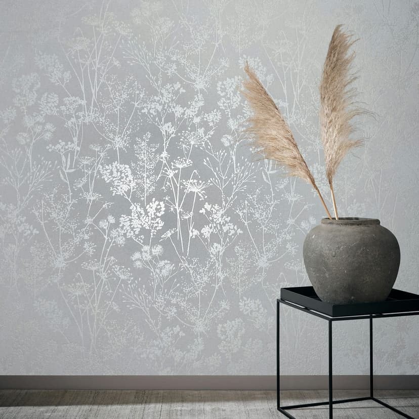 Non-woven tapet i vitt bladmotiv bladlook blommig natur