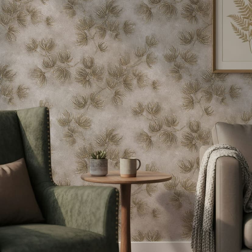 Icke-vävd tapet blommor, betong blommig natur matt i beige