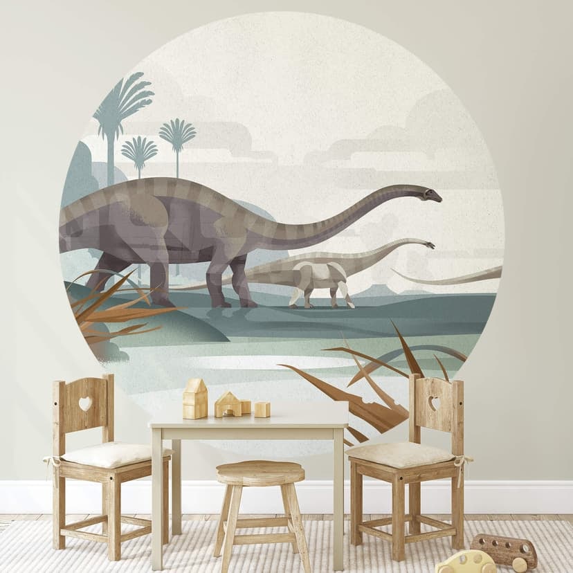 Fototapet Brun - Diplodocus - Rund - non-woven tapet/självhäftande non-woven tapet
