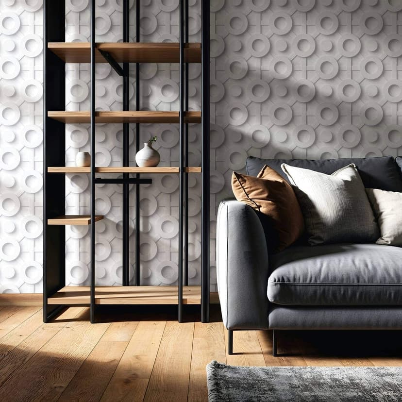 Icke-vävd tapet grafisk 3D-look modern, cirklar matt i grått