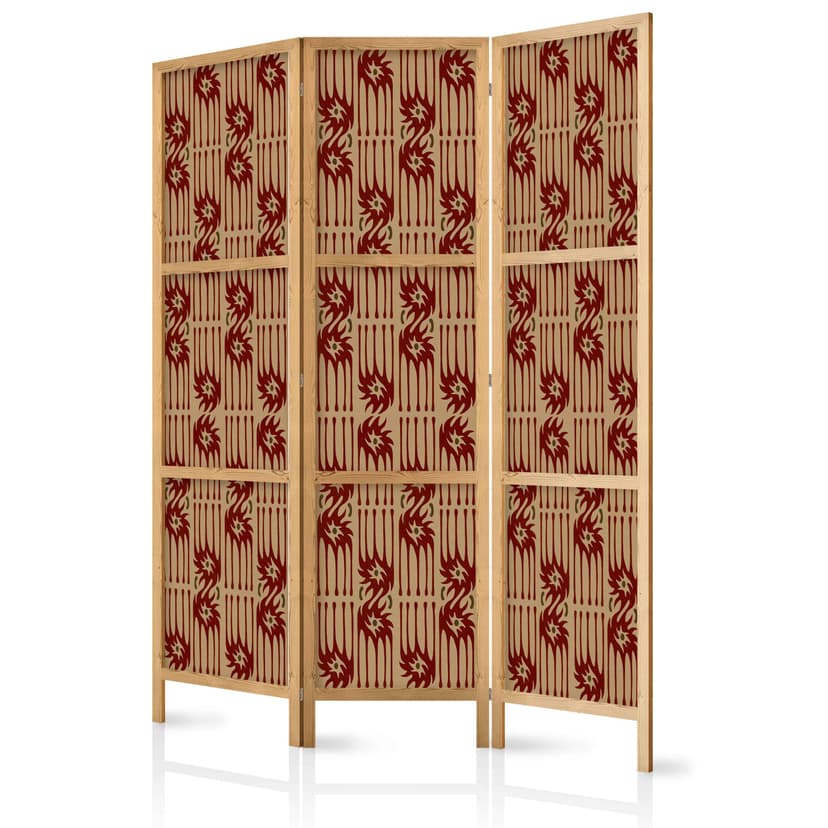 Japanischer Paravent Raumteiler - Predatory Streaks: Red Tribal Inspired, 3-teilig