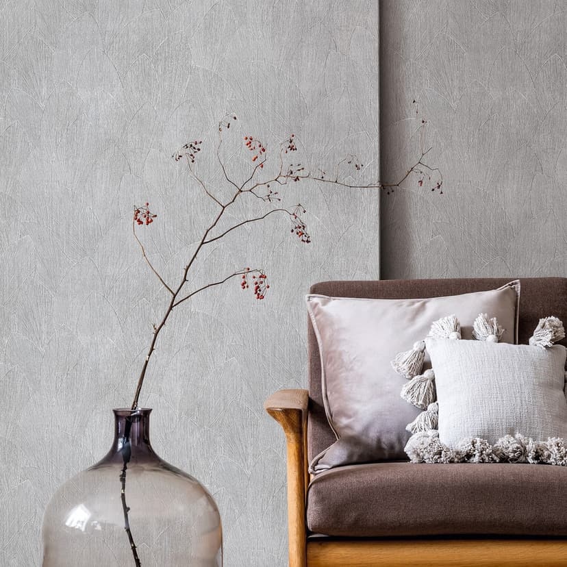 Non-woven tapet med texturerat bladmotiv gråblommigt