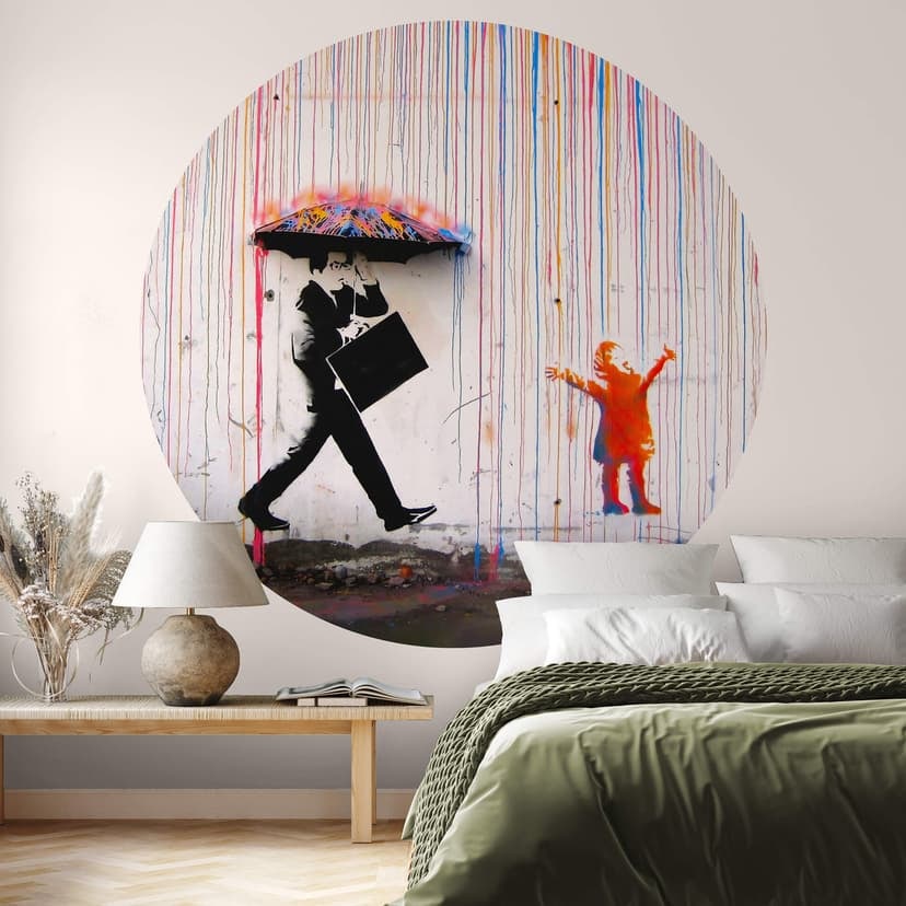 Banksy - Färgat regn - Rund Fototapet - non-woven tapet/självhäftande non-woven tapet