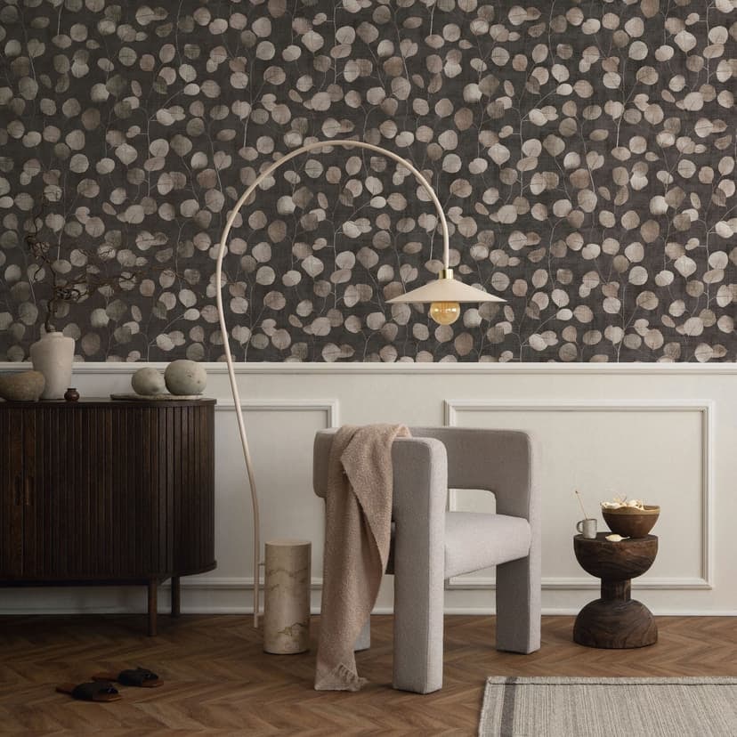 Non-woven tapet i brunt blad blad look blommig natur