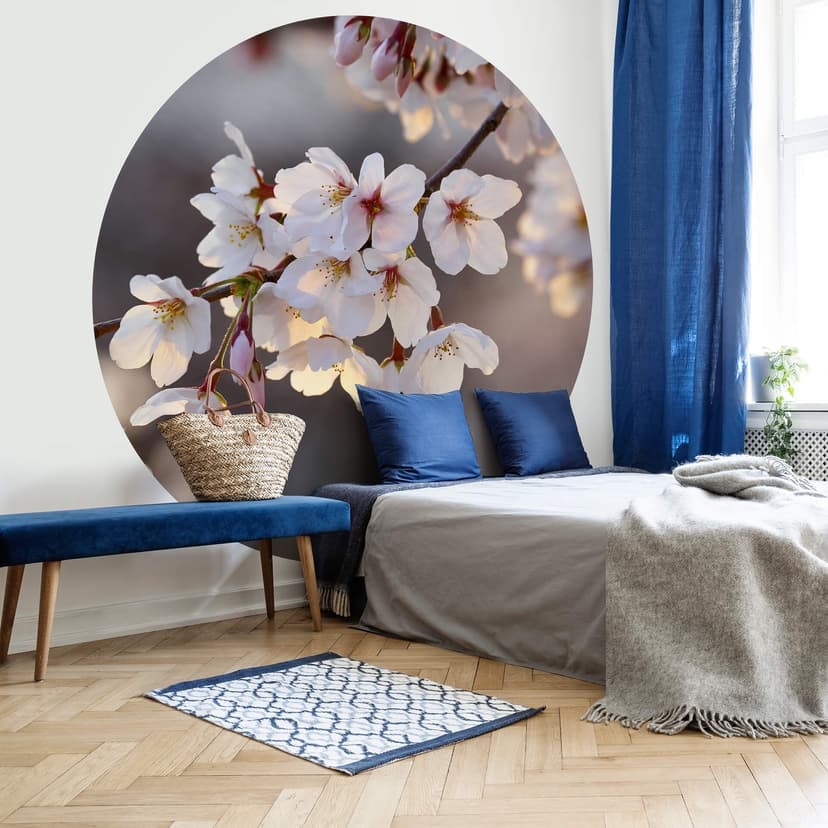 Fototapet för körsbärsblommans gren - rund - non-woven tapet/självhäftande non-woven tapet