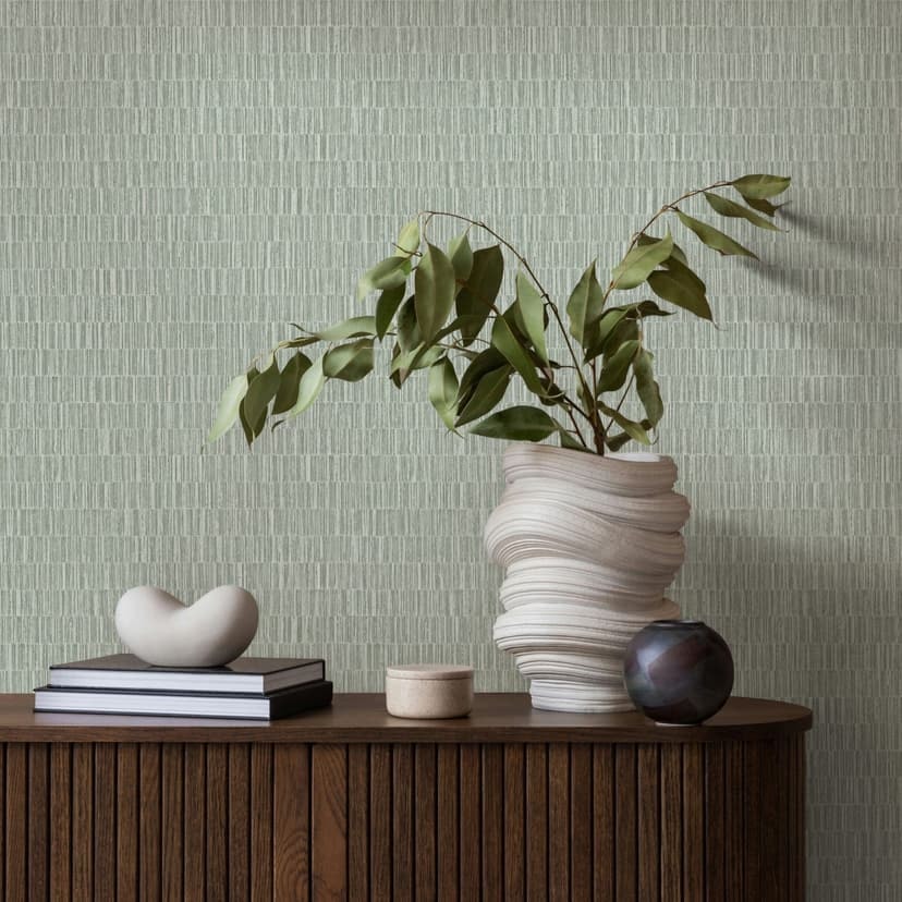 Non-woven tapet med strukturerat kakelmotiv grön textil look