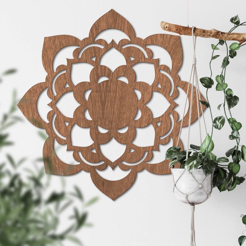 Väggdekorationer i trä mahogny - Mandala Lotus
