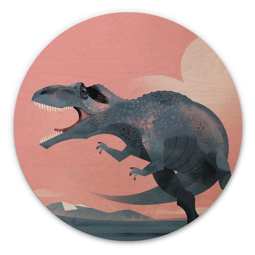 Trätavla Dinosaurie Giganotosaurus Rund - Brun
